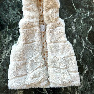 Zara Girls Hooded Ivory Faux Fur Vest (Size 2-3)